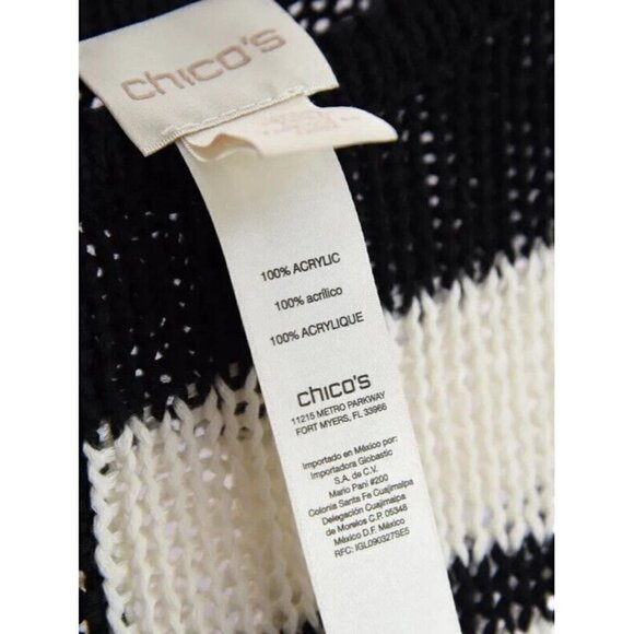 Chico's 1 Sz M Womens Asymmetrical Hem Knit Sweater Minimalist Black Stripe - Picture 11 of 12